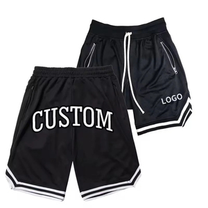 Shorts de basketball noirs personnalisés pour hommes avec bordure blanche, logo imprimé, respirants, séchage rapide, polyester/coton, taille à cordon, sport décontracté - Product Image 3