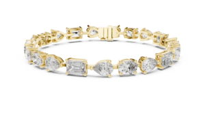 10K Yellow <b>Gold</b> Multi Shape Diamond Bracelet Oval Pear Emerald 21 Stones Luxury Sparkle Wedding Party Fine Jewelry Gift - Product Image 4