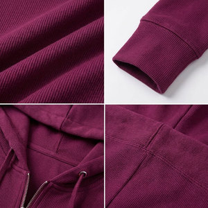 Women's <b>Burgundy</b> Hooded Tracksuit Full Length Zipper Fly Side Pockets Casual Style Solid Color Regular Fit Autumn Wear - Product Image 6