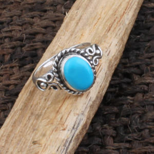Anillo con Bisel de Turquesa Natural, Plata de Ley 925, Estilo Vintage, Piedra Azul, Joyería de Turquesa Genuina para Mujer - Product Image 4