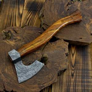 Hacha de Acero de Damasco Forjada a Mano con Mango de Madera, Hacha para Partir Leña, Herramienta para Acampar y Cazar al Aire Libre - Product Image 3