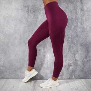 OEM Women's Yoga Fitness <b>Leggings</b> Solid Mid Four-Way Stretch Fabric Eco-Friendly Breathable for Sports Workout Active - Product Image 4