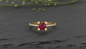 Bague de fiançailles en or 10 carats avec rubis et diamants de laboratoire VVS1, sertie pavé, design personnalisé fait main, bijoux fins pour mariage - Product Image 5