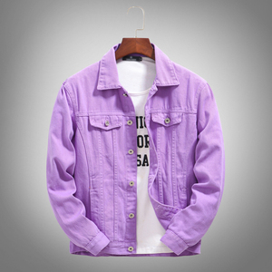 Chaqueta vaquera morada para hombre, estilo casual de primavera, de algodón, con cuello vuelto, abotonadura sencilla, corte regular, color liso, estilo lavado. - Product Image 1