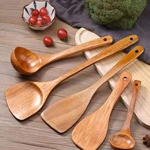 Ensemble de cuillères de cuisine en bois de qualité supérieure avec spatule, louche, cuillère à mélanger et cuillère de service pour ustensiles de cuisine - Product Image 3