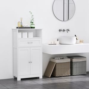 Mobile Bagno Moderno Autoportante in PVC, Armadietto Salvaspazio per Bagno Piccolo con Vetrina a S Regolabile - Product Image 2