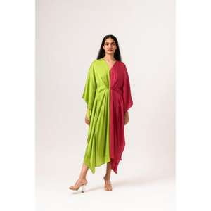 Vestido Kaftán Maxi Verde-Vino Amorzinho para Mujer con Mangas 3/4, Kaftán ODM Ecológico Lavable, Vestido Kaftán 100% Algodón - Product Image 1