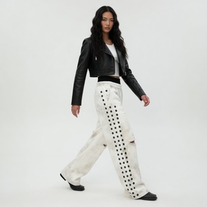 Glory Custom Screen Print Distressed Oversized Double Waist Women <b>Trousers</b> Trendy Look Wide Leg <b>Trousers</b> OEM Wholesale - Product Image 4