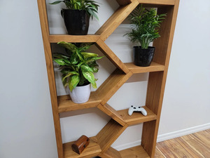 Étagère murale rectangulaire minimaliste en bois Madera Finekraft à 5 niveaux, géométrique, faite à la main, multifonctionnelle, décoration de salon - Product Image 4