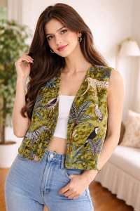Velvet Jungle Print Vest: Sleeveless Statement Outerwear - Product Image 1