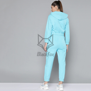 Survêtement à capuche bleu clair pour femme BlackFox, manches longues, couleur unie, pantalon de jogging décontracté avec poches latérales et cordon de serrage à la taille - Product Image 2