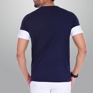 T-shirt à manches courtes pour homme, col rond, color block, bleu marine, blanc, bordeaux, coupe classique, décontracté - Product Image 3