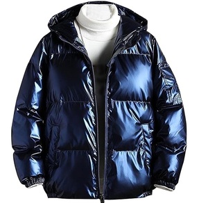 Solid Color High Shiny Glossy Puffer <b>Jacket</b> Windproof <b>Waterproof</b> Bubble <b>Jacket</b> Oversized Streetwear Men <b>Winter</b> Hoodie Breathable - Product Image 1