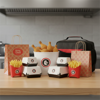 Boîte en carton pour frites, emballage pour ailes de poulet, boîtes à burger, boîte à emporter pour restauration rapide, sac isotherme pour livraison à domicile
