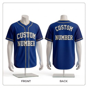 Maillot de baseball personnalisé pour homme, bleu et or, imprimé lettres, boutonné, anti-humidité, coupe classique, manches courtes, adulte, toutes saisons - Product Image 1