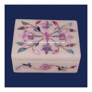 Beautiful <b>Pink</b> and Blue Marble Inlay <b>Gift</b> <b>Boxes</b> with Light Shade Mix Mother of Pearl Inlay for Ramadan Festival Ready to Ship - Product Image 3