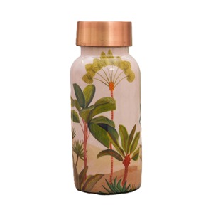 ขวดน้ำทองแดงแบบปรับแต่งได้ ลายใบไม้สีน้ำเงินทอง ดีไซน์วินเทจ พกพาสะดวก พร้อมฝาปิด - Product Image 5