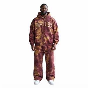 Men Tie Dye Hoodie Pants <b>Set</b> Zip Up Sweatshirt Wide Leg <b>Jogger</b> Pants <b>Matching</b> Two Piece Streetwear Tracksuit - Product Image 1