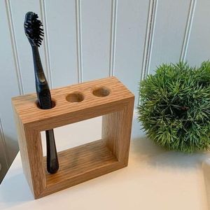 Organizador de cepillos de dientes de madera maciza para encimera de baño con diseño compacto que ahorra espacio - Product Image 6