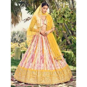 ชุดเดรสยาวผ้าจีนพิมพ์ลายดิจิทัลสีขาวและสีเหลือง - Product Image 6