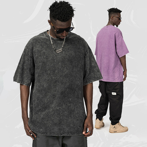 เสื้อยืดทรงบ็อกซี่ ผ้าคอตตอน 100% ล้างสีแบบ Heavy Acid Wash เสื้อยืดไซส์ใหญ่ เสื้อยืดทรงพอดีตัวสำหรับผู้ชาย - Product Image 4