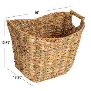 Handmade Water Hyacinth Scoop <b>Basket</b> with <b>Bamboo</b> Handle Woven Storage Bin - Product Image 4