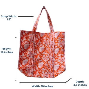 Sac fourre-tout en coton matelassé à imprimé floral orange, style bohème, ouvert en haut, écologique, fait main, pour l'été, la plage, le shopping et les voyages - Product Image 2