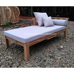 Modern Outdoor Solid Teak Wood Day Bed Swimming <b>Pool</b> Sun Loungers Cushion Water Resistant Fabric Folding Design <b>for</b> <b>Garden</b> - Product Image 2