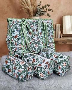 Bohemian Canvas <b>Tote</b> Bag Set <b>with</b> Block Print Handmade Winter <b>Zipper</b> Closure Water Resistant Travel Accessories - Product Image 4