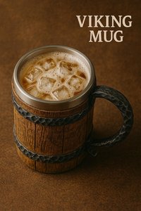 Jarra de Cerveza de Madera Premium con Revestimiento de Acero Inoxidable, Jarra Vikinga Hecha a Mano, Estilo Barril Rústico, para Cerveza o Café - Product Image 5
