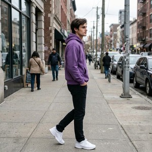 Sweat à capuche personnalisé en polaire violet pour homme, uni, avec poche kangourou, cordon de serrage, coupe décontractée - Product Image 2