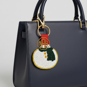 Snowman Beaded Keychain Round Cartoon Woven Christmas Theme Nylon <b>Carabiner</b> <b>Keyring</b> Durable Holiday Accessory - Product Image 1
