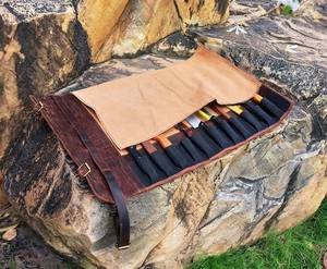 Handmade Leather Knife <b>Roll</b> Kitchen Knife Carrier Chef <b>Tool</b> Storage <b>Bag</b> Durable Travel Organizer LKR-0305 - Product Image 4