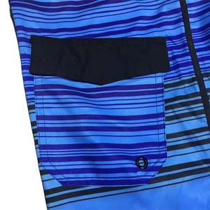 <b>Men's</b> Performance Blue Striped Board Shorts | Quick-Dry Scalloped Hem Surf <b>Trunks</b> with Black Waistband | Summer Beachwear 2026 - Product Image 4