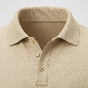 Polo en piqué 100% coton beige à manches courtes pour homme, décontracté, respirant, coupe classique, design tricoté uni - Product Image 4