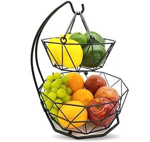Panier à fruits et légumes pour la cuisine et le salon, panier à fruits en métal écologique à 2 niveaux, organisateur de cuisine à double couche - Product Image 1