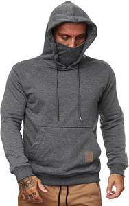 Sweat à capuche ninja zippé en molleton épais de coton personnalisé pour homme, coupe régulière, avec masque intégré, brodé, teint uni, respirant - Product Image 3