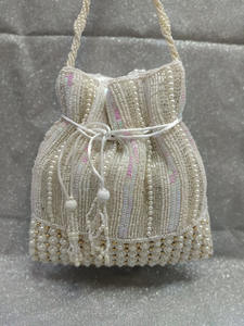 Hand Embroidered Pearl Beaded <b>Potli</b> <b>Bag</b> with Sequin Work, Drawstring Closure, Elegant Bridal & Evening Handbag - Product Image 4