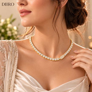 18K Gold Link <b>Chain</b> Necklace Round Brilliant Cut Moissanite Diamond Tennis <b>Iced</b> <b>Out</b> for Women's Wedding Engagement - Product Image 3
