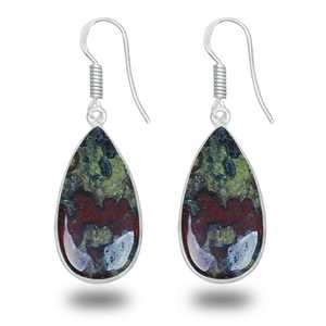 Boucles d'oreilles vintage pour femme en argent avec breloques, pierres précieuses Jaspe Sang de Dragon Vert, mignonnes, pour fête, cadeau alternatif, anniversaires - Product Image 3