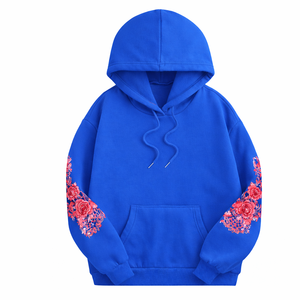 Sweat-shirt personnalisé pour femme, bleu, imprimé fleurs roses, coton respirant, écologique, séchage rapide, sweats d'hiver, service OEM, vêtements tendance - Product Image 1