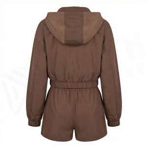 Women's Hooded 2 Piece Shorts Set Solid Color Casual Loose Fit Full Sleeve Canvas <b>Jumpsuit</b> Above Knee Breathable Spring Summer - Product Image 2