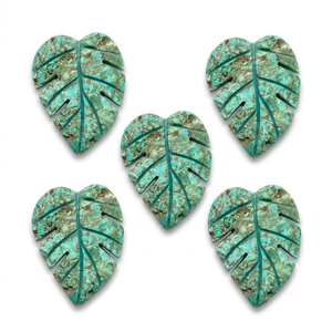 Piedras de Palma de Cristal Talladas a Mano con Diseño Chevron de Turquesa Africana Natural, Juego de Gemas de Hoja de Monstera al por Mayor para Joyería y Decoración del Hogar - Product Image 5