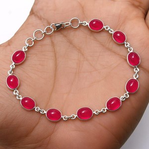 กำไลข้อมือทับทิมแดงธรรมชาติแท้ เงินแท้ ทำมือ รูปไข่ ของขวัญเครื่องประดับอัญมณีสำหรับเธอ เครื่องประดับหรูหรา - Product Image 6