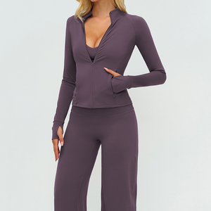 Ensemble 3 pièces de vêtements de sport pour femmes, taille haute, respirant, sans couture, en Spandex/Nylon 220g, comprenant Leggings, Veste de sport et Yoga - Product Image 3