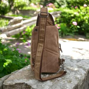 Sac bandoulière vintage en cuir et toile, sac de poitrine, sac de voyage et de randonnée, sac à épaule zippé pour hommes, vente en gros LCSB-0002 - Product Image 5