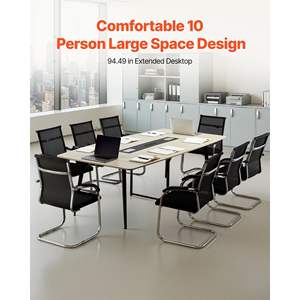 Table de réunion de bureau moderne en forme de bateau de 8 pieds, bureau de séminaire pour 10 personnes, station de charge, assemblage facile, salle de conférence, salle de réunion, métal - Product Image 2