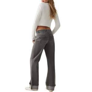 กางเกงยีนส์เดนิมทรงตรงเอวสูงสำหรับผู้หญิง สไตล์วินเทจ ล้างสีแบบพิเศษ ทรงปกติ ระบายอากาศได้ดี สวมใส่สบายๆ สไตล์สตรีทแวร์ รับผลิตแบบ OEM ODM - Product Image 3