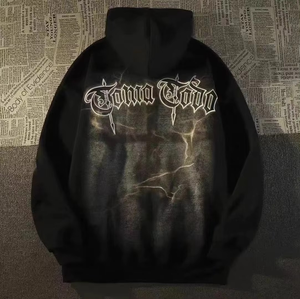 Y2K Graphic Zip Up Hoodie Gothic Lightning <b>Star</b> Print Oversized Streetwear Sweatshirt For Men - Product Image 3