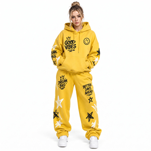 Conjunto Deportivo Oversize para Mujer con Capucha, Sudadera con Capucha de Algodón Estampado y Forro Polar, Pantalones Deportivos Holgados, Ropa Urbana para Mujer, Traje Deportivo de Corte Holgado - Product Image 2